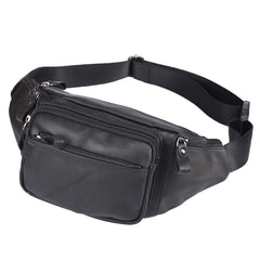 Badass Leather Fanny Pack Men's Black Chest Bag Hip Bag 8 inches Waist Bag For Men - iwalletsmen