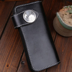 Handmade Leather Mens Cool Black Chain Wallet Biker Trucker Wallet with Chain