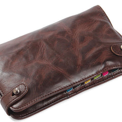 Handmade Leather Mens Cool Long Leather Wallet Bifold Clutch Wallet for Men