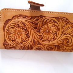 Handmade Leather Tooled Floral Mens Long Wallet Cool Long Wallet for Men - iwalletsmen