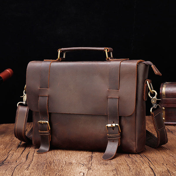 Small Leather Briefcase Vintage Leather Briefcase Brown Leather Briefcase Leather Satchel for Men