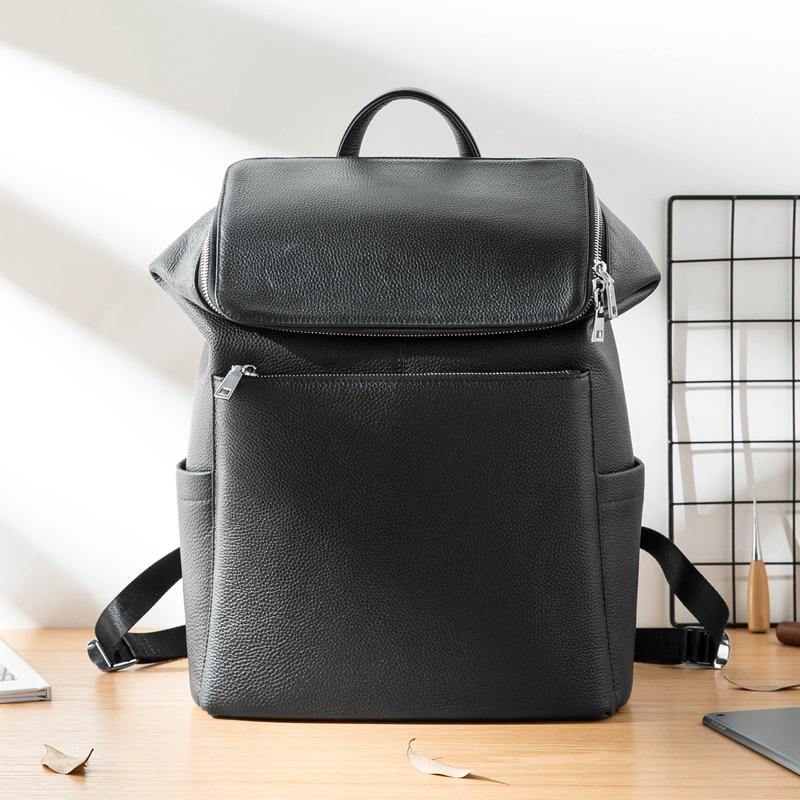 Black Fashion Mens Leather 15-inch Computer Backpacks Travel Backpacks School Backpack for men - iwalletsmen