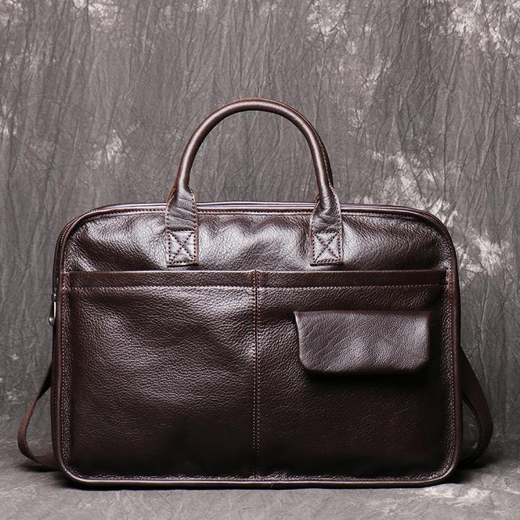 Dark Brown Leather Mens 15 inches Large Laptop Work Bag Handbag Briefcase Shoulder Bags Business Bags For Men - iwalletsmen