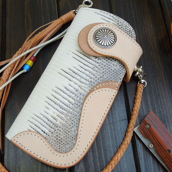 Handmade Leather Biker Wallet Mens Cool Chain Wallet Trucker Wallet with Chain