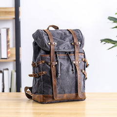 Cool Canvas Leather Mens Womens Dark Gray Backpack Army Green Travel Backpack College Backpack for Men - iwalletsmen