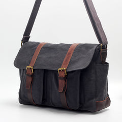 Canvas Mens Side Bag 15'' Black Large Courier Bag Postman Bag Messenger Bag for Men - iwalletsmen