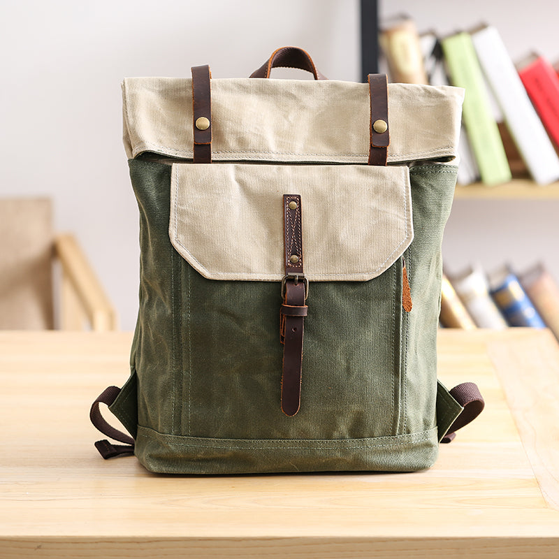 Waxed Canvas Mens Womens 15‘’ Computer Backpack Green School Backpack Hiking Backpack for Men - iwalletsmen