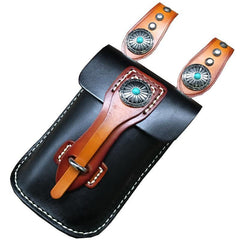 Handmade Black Leather Waist Bag Belt Pouch Belt Small Messenger Bag Side Bags For Men - iwalletsmen