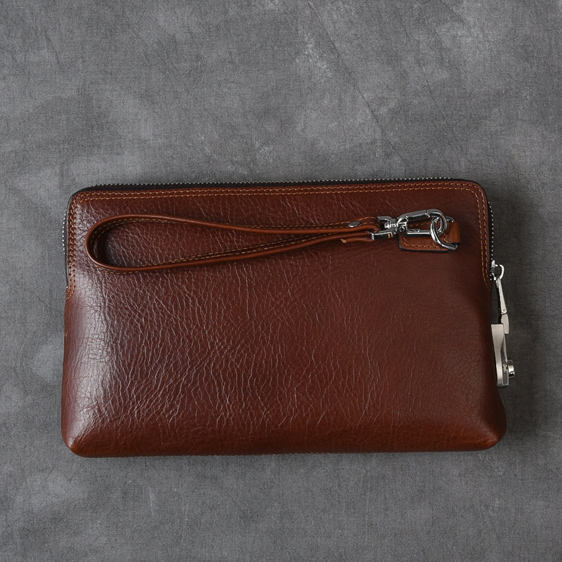 Cool Leather Mens Brown Business Clutch Bag Black Long Wallet For Men - iwalletsmen