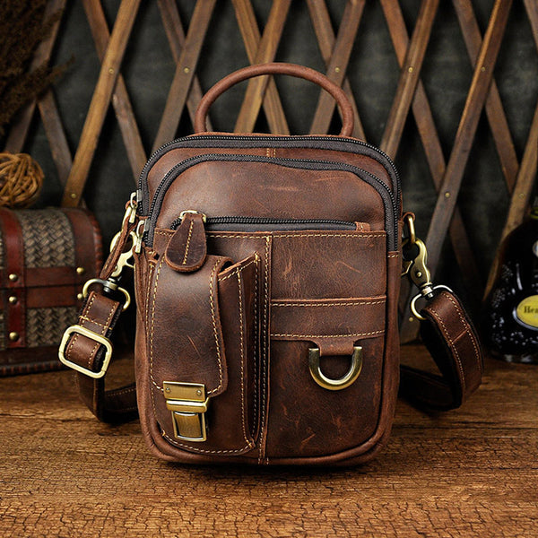 Mens Leather Small Side Bag COURIER BAG Waist Bag Holster Belt Case Belt Pouch for Men - iwalletsmen