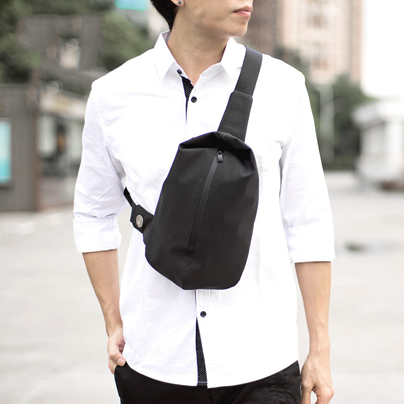 Cool OXFORD CLOTH PVC Men's Sling Bag Black One Shoulder Backpack For Men - iwalletsmen