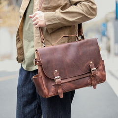 Vintage Dark Brown Leather Mens 14 inches Briefcase Black Work Briefcase Handbag For Men - iwalletsmen