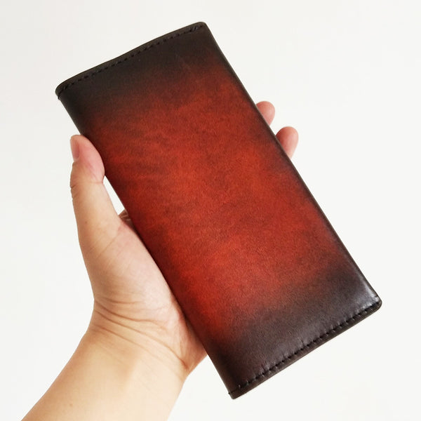 Handmade Mens Leather Brown Long Wallets Wine Red Bifold Long Wallet Clutch for Men - iwalletsmen