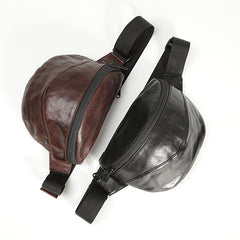 Black Handmade Leather Men Fanny Pack Small Waist Bag Hip Pack Coffee Belt Bag Bumbag for Men - iwalletsmen