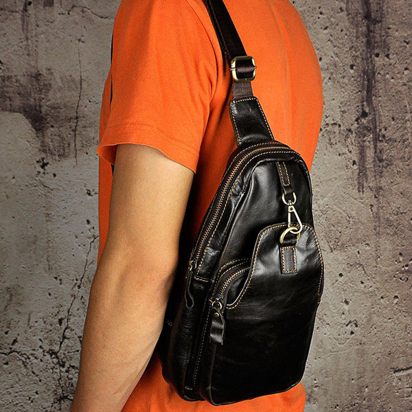 Leather Mens Chest Bag Sling Bags Sling One Shoulder Bag Sling Backpack for men - iwalletsmen