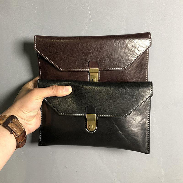 Cool Leather Black Mens Clutch envelope wallet Brown Clutch Wallet Wristlet Wallet for Men - iwalletsmen