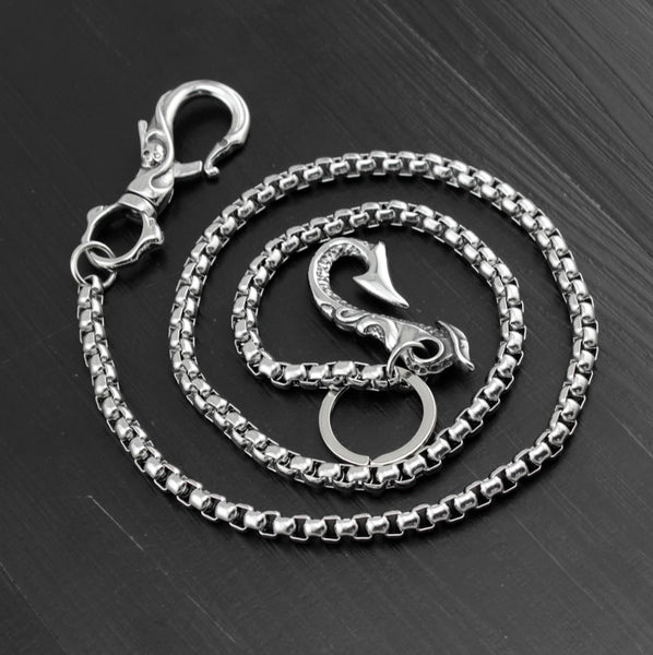 Cool Stainless Steel Dragon Skull Hook Wallet Chain Silver Pants Chain Biker Chain For Men - iwalletsmen