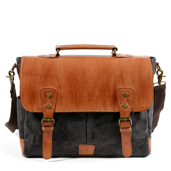 Waxed Canvas Leather Mens Retro 14'' Handbag Messenger Bag Computer Bag For Men - iwalletsmen