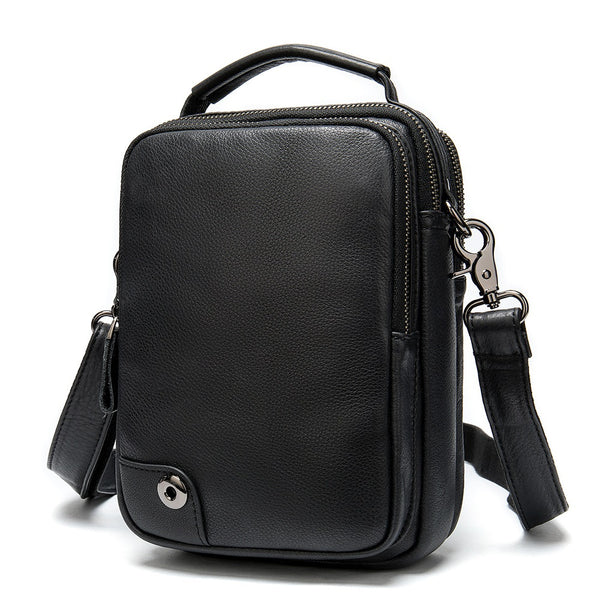 Black Cool Leather 8 inches Small Vertical Messenger Bag Courier Bag Postman Bag For Men - iwalletsmen