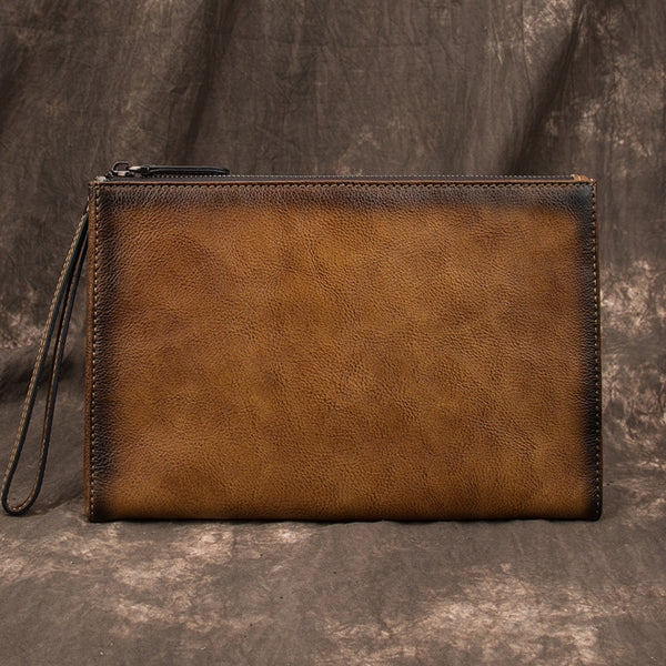 COOL MEN LEATHER Yellow Wristlet Bag LONG CLUTCH WALLETS ZIPPER VINTAGE Brown Envelope Bag FOR MEN - iwalletsmen