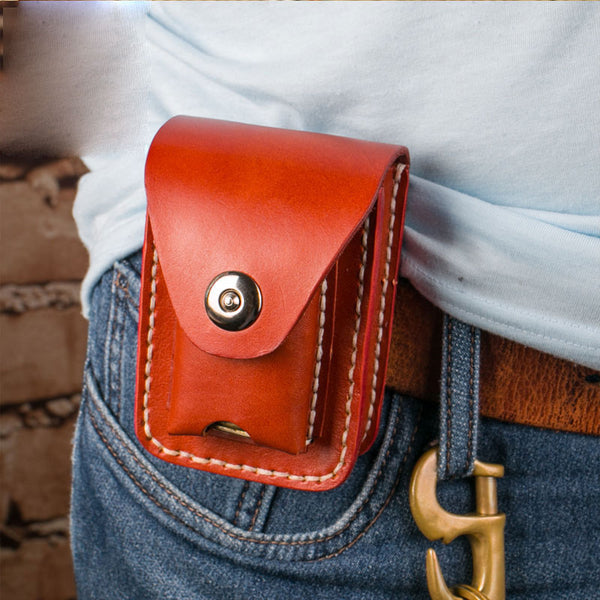 Handmade Leather Mens Leather Cigarette Case Cigarette Box Lighter Pocket Tobacco Pouch - iwalletsmen