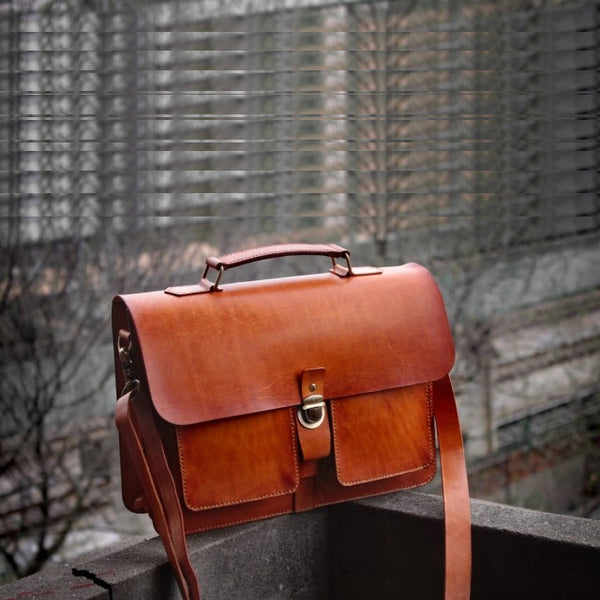 Cool Brown Handmade Leather Mens Briefcase Messenger Bag School Bag for men - iwalletsmen
