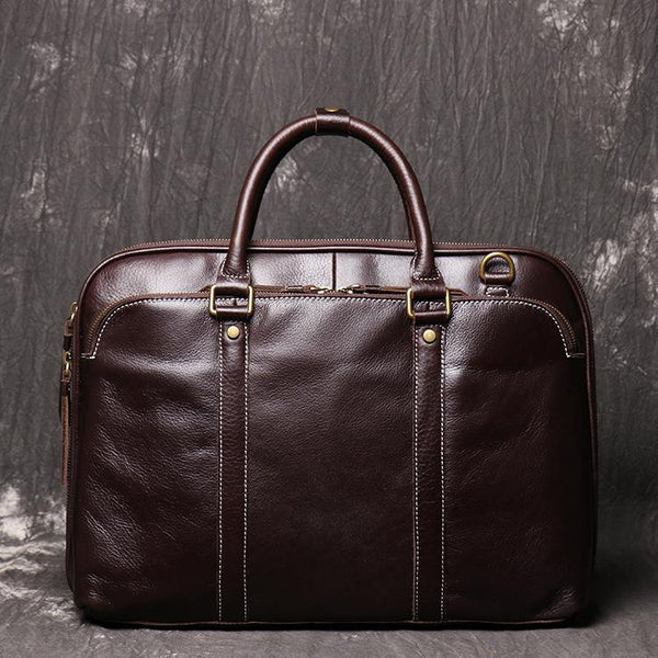 Brown Leather Mens Business 15.6 inches Laptop Work Briefcase Handbag Briefcase Business Bags For Men - iwalletsmen