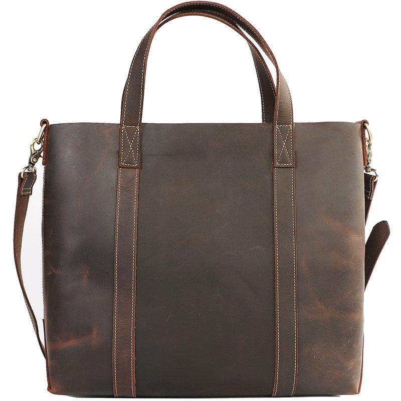 Dark Brown Vintage Leather Men Large Tote Bag Courier Tote Messenger Bag Tote For Men - iwalletsmen