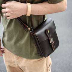Dark Brown Vintage Leather Mens Small Messenger Bag Waist Bag Belt Pouch Bag For Men - iwalletsmen