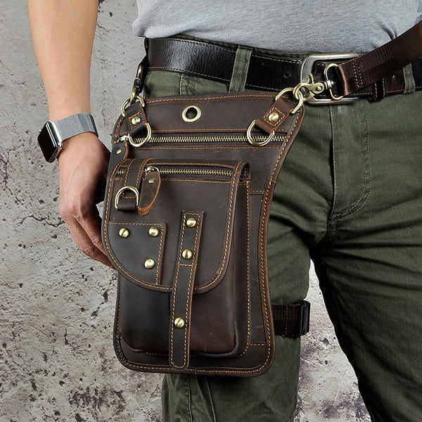Cool Leather Utility Drop Leg Bag Belt Pouch Mens Waist Bag Shoulder Bag for Men - iwalletsmen