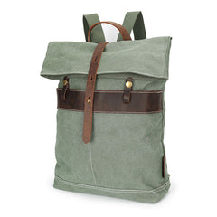 Cool Waxed Canvas Gray Leather Mens Backpack Canvas Travel Backpack Canvas School Backpack for Men - iwalletsmen