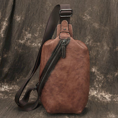 Vintage Brown LEATHER MENS One Shoulder Backpack Fashion Chest Bag Retro Brown Sling Bag For Men - iwalletsmen