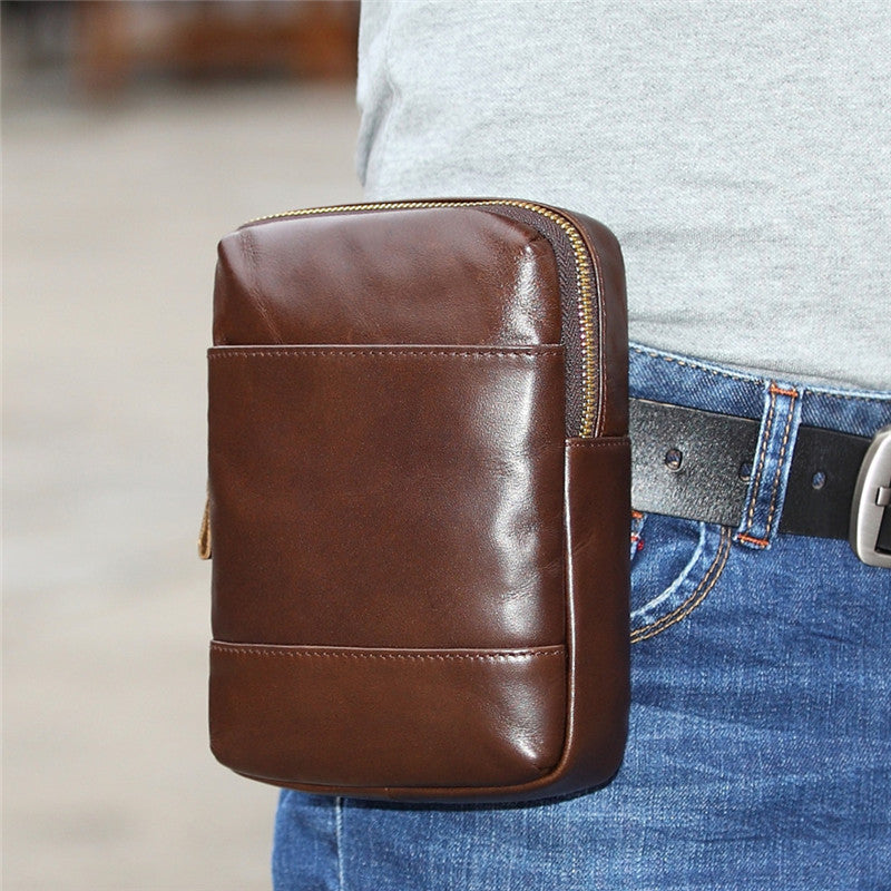 Fashion Brown Leather Men's Belt Pouch Belt Bag Black Mini Side Bag For Men - iwalletsmen