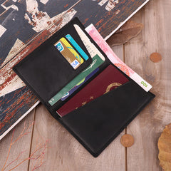 Slim Black RFID Men's Leather Bifold Dark Brown Passport Wallet Travel Wallet Ticket Wallet For Men - iwalletsmen