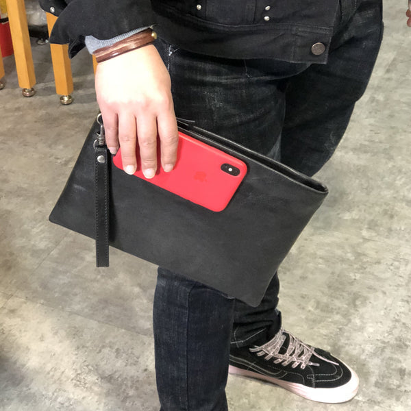 Fashion Business Black Large Leather Mens Long Wallet Wristet Wallet Clutch Wallet Hand Bag For Men - iwalletsmen