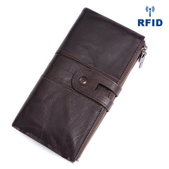 RFID Cool Leather Brown Men's Bifold Long Wallet Multi Cards Black Long Wallet For Men - iwalletsmen