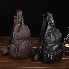 Cool Leather Mens Sling Bag Sling Shoulder Bags Sling Backpack Chest Bag for men - iwalletsmen