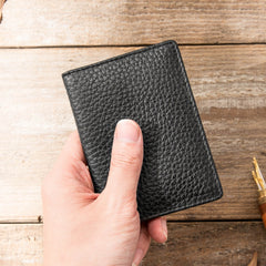 Black Leather Mens Small Card Wallet License Wallet Slim Bifold Driving License Wallet for Men - iwalletsmen