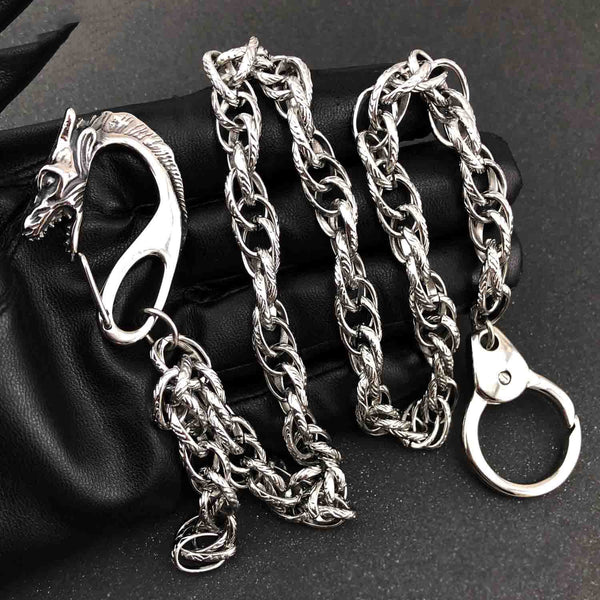 Badass Silver Dragon Mens Long Wallet Chain Pants Chain Key Chain Wallet Chain For Men - iwalletsmen
