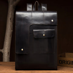 Black Fashion Mens Leather 14-inch Computer Backpack Dark Brown Satchel Backpacks School Backpacks for men - iwalletsmen