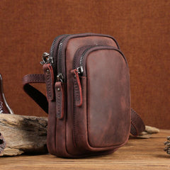 Cool Mens Leather Barrel Belt Pouch Mini Shoulder Bag Waist Bag Belt Phone Holster For Men - iwalletsmen