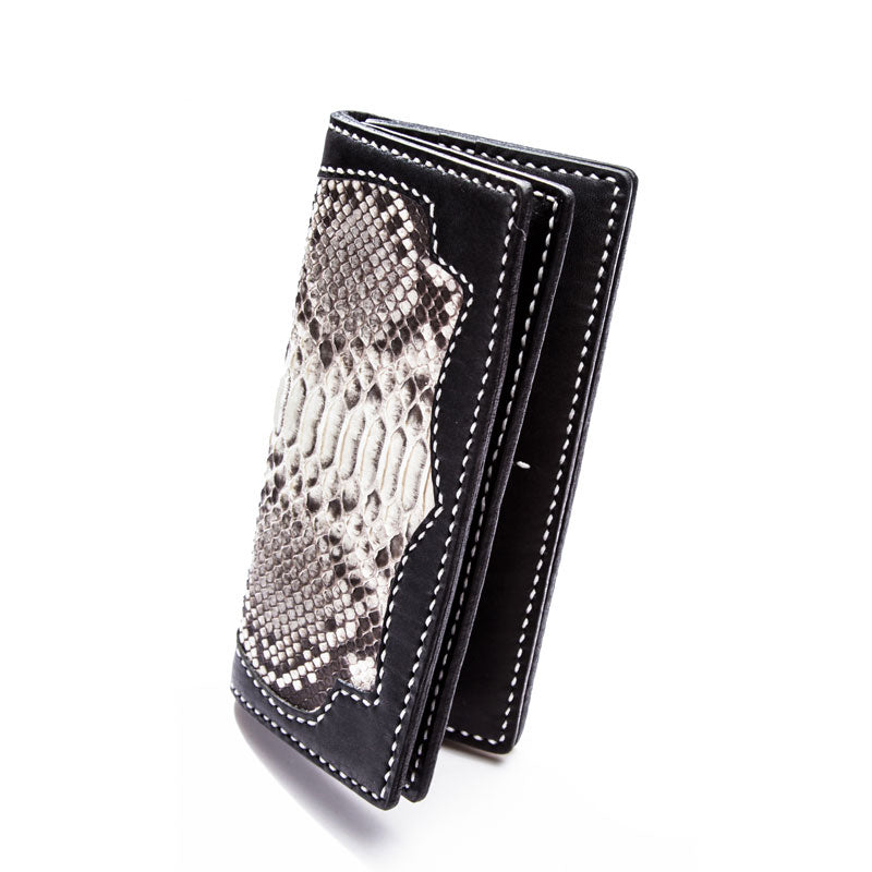 Cool Black Snakeskin Leather Mens Long Wallet Handmade Bifold Long Wallet For Men - iwalletsmen