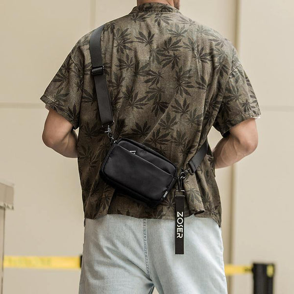 Casual Black Mens NYLON Mini Chest Bag Postman Bag Black Small Messenger Bags Side Bag for Men - iwalletsmen