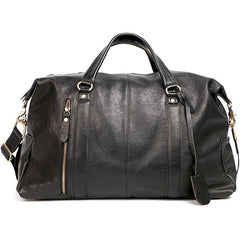 Black Leather Mens Casual Large Travel Bag Shoulder Weekender Bag Duffle Bag For Men - iwalletsmen