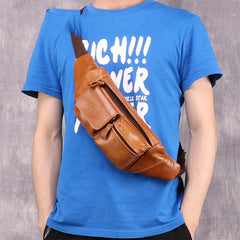 Cool Brown Leather Men's Fanny Pack Hip Pack Waist Bag Chest Bag For Men - iwalletsmen