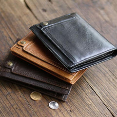 Casual Brown Leather Mens billfold Wallet Trifold SMall Wallet Black Front Pocket Wallet For Men - iwalletsmen