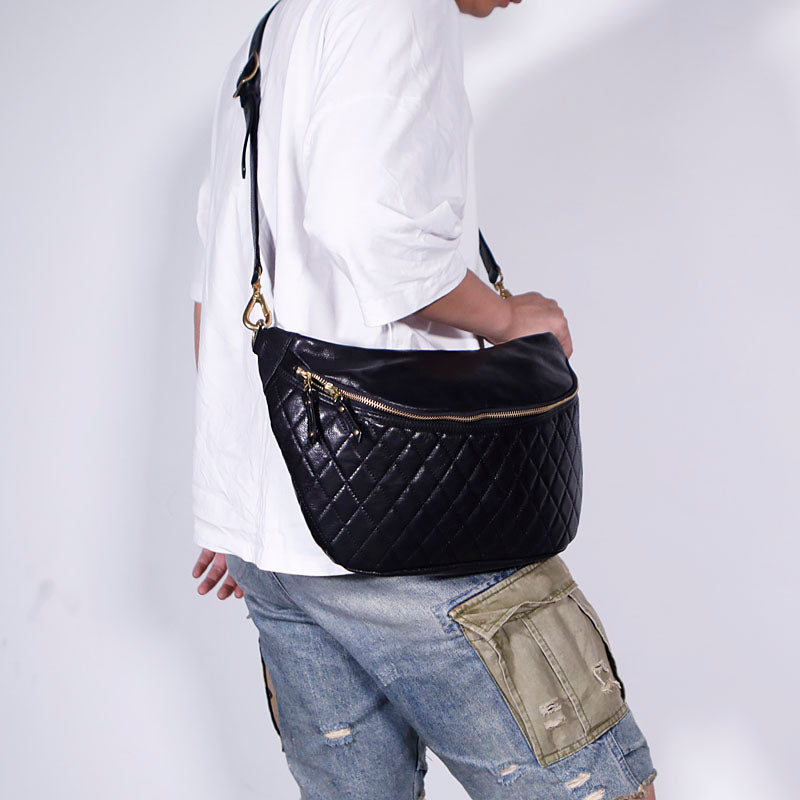 Fashion BLACK LEATHER MEN'S 12 INCHES Saddle Side Bag BLACK MESSENGER BAGs Courier BAG FOR MEN - iwalletsmen