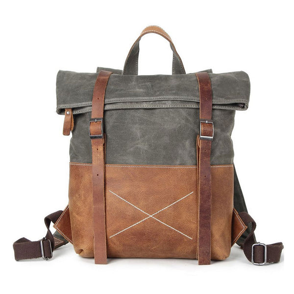 Cool Waxed Canvas Leather Mens Backpack Canvas Travel Backpacks Canvas School Backpack for Men - iwalletsmen