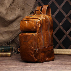 Cool Leather Mens 15 inches Computer Backpack Travel Backpacks Brown Weekender Bag Travel Bag for Men - iwalletsmen