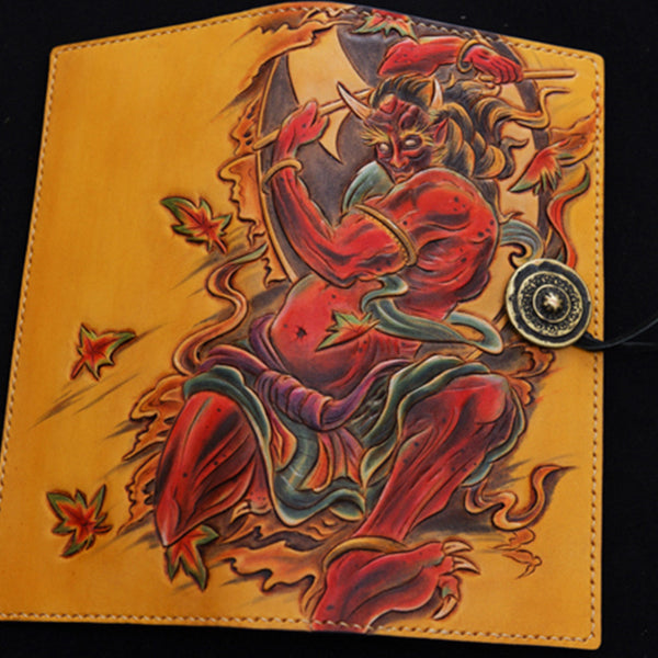 Handmade Leather Tooled Thunder God Mens Chain Biker Wallet Cool Leather Wallet With Chain Wallets for Men